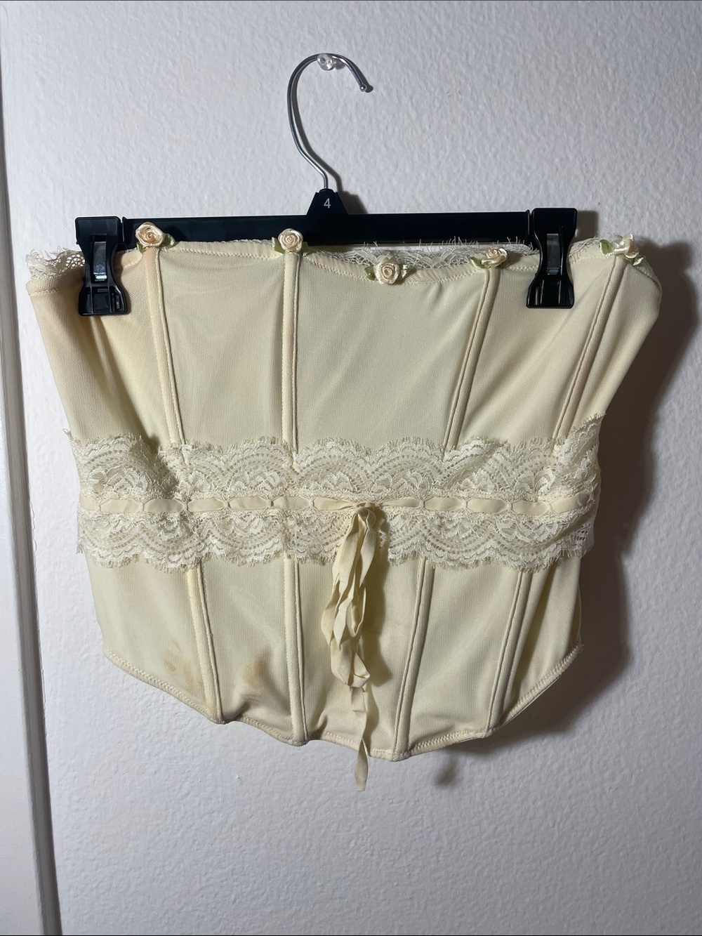 STELLA LAGUNA Butter yellow/ivory Lace-Trim Strapless Corset Top